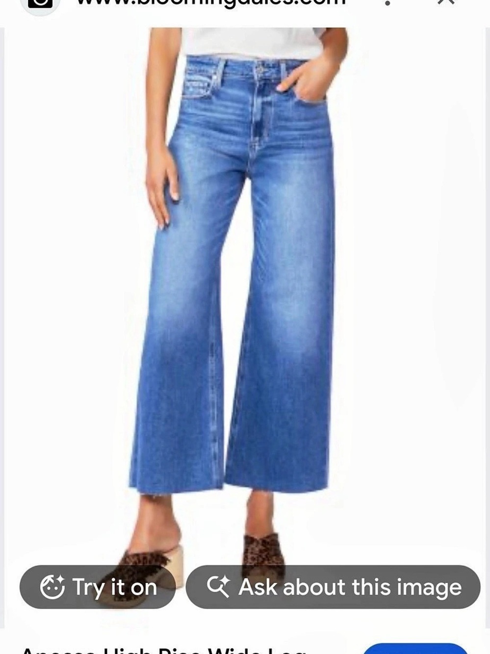 Paige Anessa High Rise Wide Leg Wide Leg Jeans in Blue Waist 32